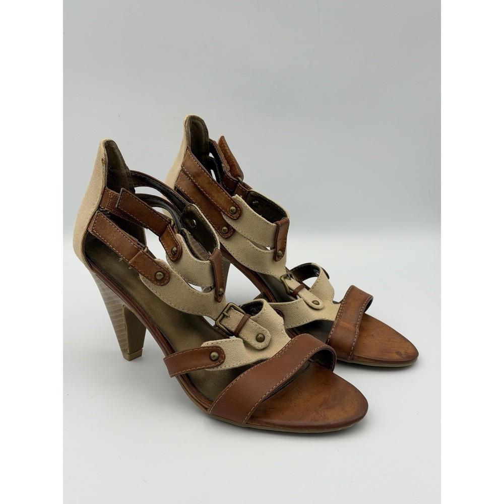 Mossimo Canvas Leather Heels Old Money Style Safari Strappy Sandals Women's 10